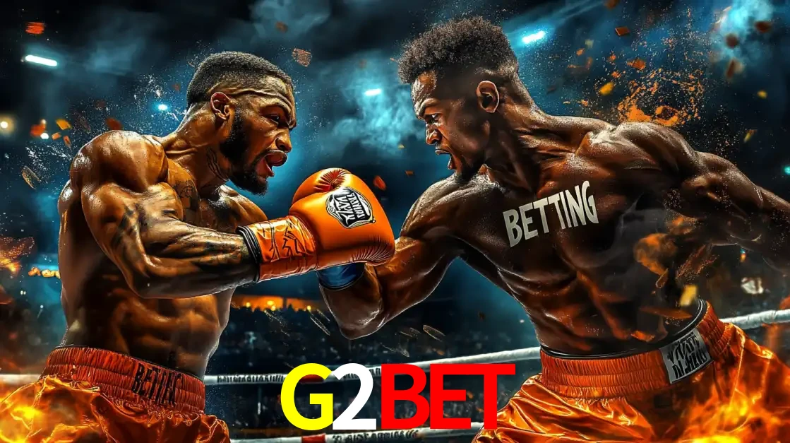 Dois boxeadores em uma luta intensa e explosiva, representando a adrenalina e as oportunidades de apostas em esportes de combate disponíveis na plataforma G2BET.